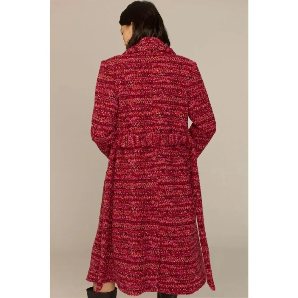 Hutch Kat Wrap Belted Boucle Coat Jacket in Pink Size S